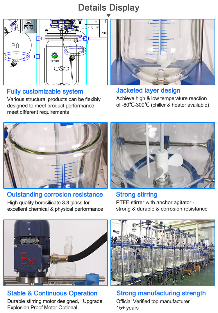 Jacketed glass reactor laboratory glass chemical reactor;