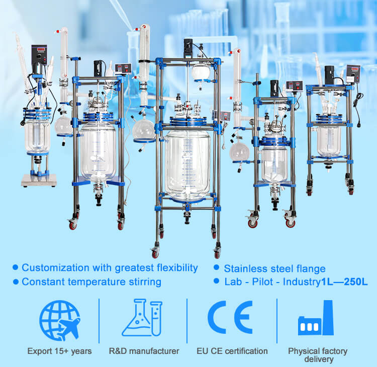 Lab vacuum double layer 200 liter glass reactor;